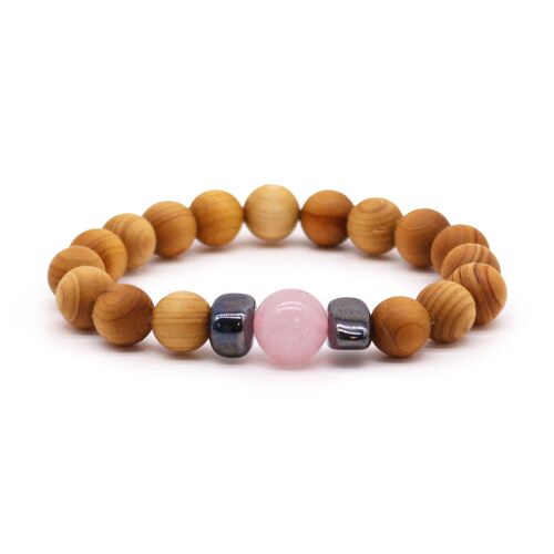 CWBG-04 - Cedarwood Heart Chakra Bangle with Rose Quartz - Sold in 3x unit/s per outer