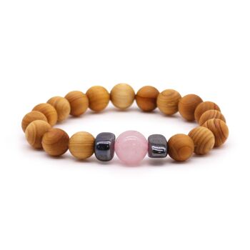 CWBG-04 - Bracelet chakra coeur en bois de cèdre avec quartz rose - Vendu en 3x unité/s par extérieur 1