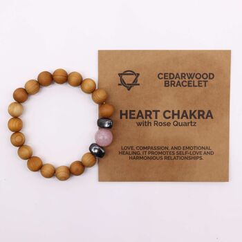 CWBG-04 - Bracelet chakra coeur en bois de cèdre avec quartz rose - Vendu en 3x unité/s par extérieur 2