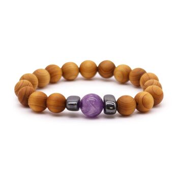 CWBG-06 - Bracelet chakra du troisième œil en bois de cèdre avec améthyste - Vendu en 3x unité/s par extérieur 1