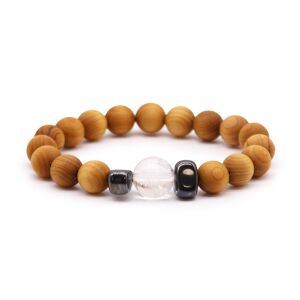CWBG-07 - Bracelet chakra couronne en bois de cèdre avec quartz clair - Vendu en 3x unité/s par extérieur