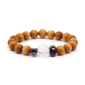 CWBG-07 - Bracelet chakra couronne en bois de cèdre avec quartz clair - Vendu en 3x unité/s par extérieur 1