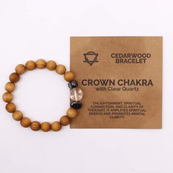 CWBG-07 - Bracelet chakra couronne en bois de cèdre avec quartz clair - Vendu en 3x unité/s par extérieur 2