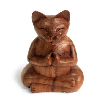 CWIB-04 - Brûleur d'encens sculpté en bois - Lrg Yoga Cat - Vendu en 1x unité/s par extérieur 1