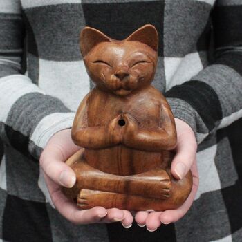 CWIB-04 - Brûleur d'encens sculpté en bois - Lrg Yoga Cat - Vendu en 1x unité/s par extérieur 2