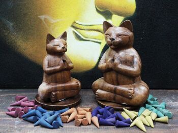 CWIB-04 - Brûleur d'encens sculpté en bois - Lrg Yoga Cat - Vendu en 1x unité/s par extérieur 3