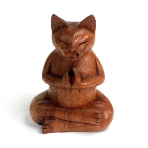 CWIB-05 - Wooden Carved Incense Burner - Med Yoga Cat - Sold in 1x unit/s per outer