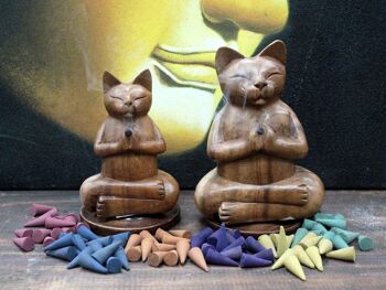 CWIB-05 - Brûleur d'encens sculpté en bois - Med Yoga Cat - Vendu en 1x unité/s par extérieur 3