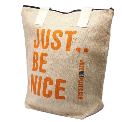 EcoJt-02 - Eco Jute Bag - Just Be Nice - (4 verschiedene Designs) - Verkauft in 4x Einheit/en pro Außenhülle