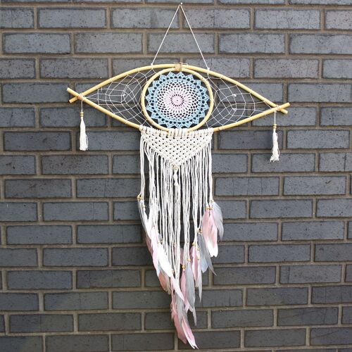EyeDC-03 - Protection Dream Catcher - Lrg Macrame Eye Blue/White/Pink - Sold in 1x unit/s per outer