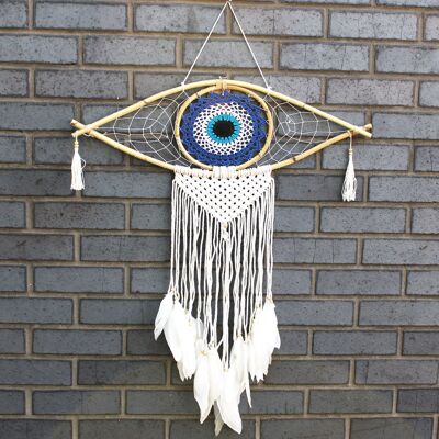 EyeDC-04 - Protection Dream Catcher - Großer Makramee Evil Eye Blau/Weiß/Schwarz - Verkauft in 1x Einheit/en pro Außenhülle