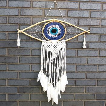 EyeDC-04 - Protection Dream Catcher - Lrg Macrame Evil Eye Bleu/Blanc/Noir - Vendu en 1x unité/s par extérieur 1