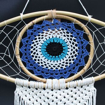 EyeDC-04 - Protection Dream Catcher - Lrg Macrame Evil Eye Bleu/Blanc/Noir - Vendu en 1x unité/s par extérieur 2