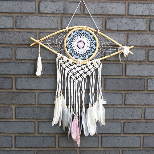 EyeDC-07 - Protection Dream Catcher - Med Macrame Eye Blue/White/Pink - Sold in 1x unit/s per outer