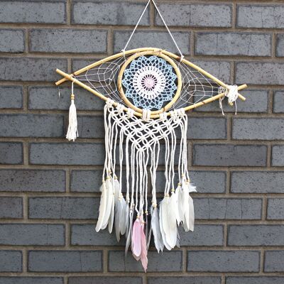 EyeDC-07 - Protezione Dream Catcher - Med Macrame Eye Blu/Bianco/Rosa - Venduto in 1x unità per esterno