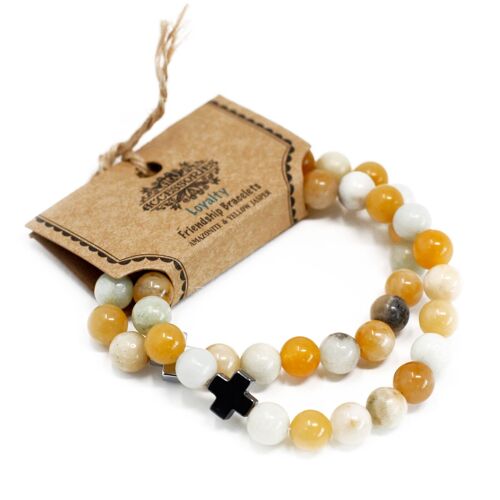 FGB-01 - Set of 2 Friendship Bracelets - Loyalty - Amazonite & Yellow Jasper - Sold in 2x unit/s per outer