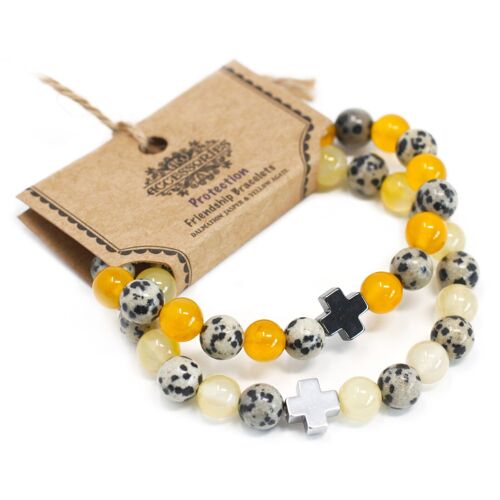 FGB-04 - Set of 2 Friendship Bracelets - Protection - Dalmatian Jasper & Yellow Agate - Sold in 2x unit/s per outer