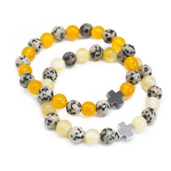 FGB-04 - Lot de 2 Bracelets d'Amitié - Protection - Jaspe Dalmatien & Agate Jaune - Vendu en 2x unité/s par extérieur 2