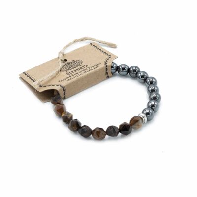 FGemB-04 - Bracciale con pietre preziose sfaccettate - Occhio di tigre magnetico - Venduto in 3x unità/s per esterno