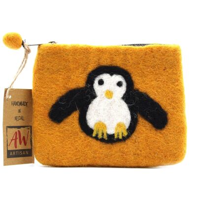 FZP-05 - Estuche con cremallera de fieltro natural (asst) - Pingüino lindo - Se vende en 3x unidad/es por exterior