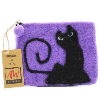 FZP-08 - Pochette zippée en feutre naturel (asst) - Chat noir - Vendu en 3x unité/s par extérieur 1