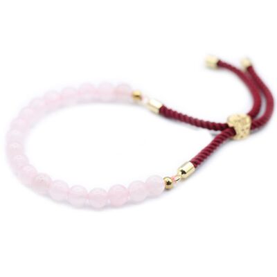 GemSB-03 - Brazalete de hilo bordelés de piedras preciosas chapadas en oro de 18 quilates - Cuarzo rosa - Se vende en 1 unidad/es por exterior