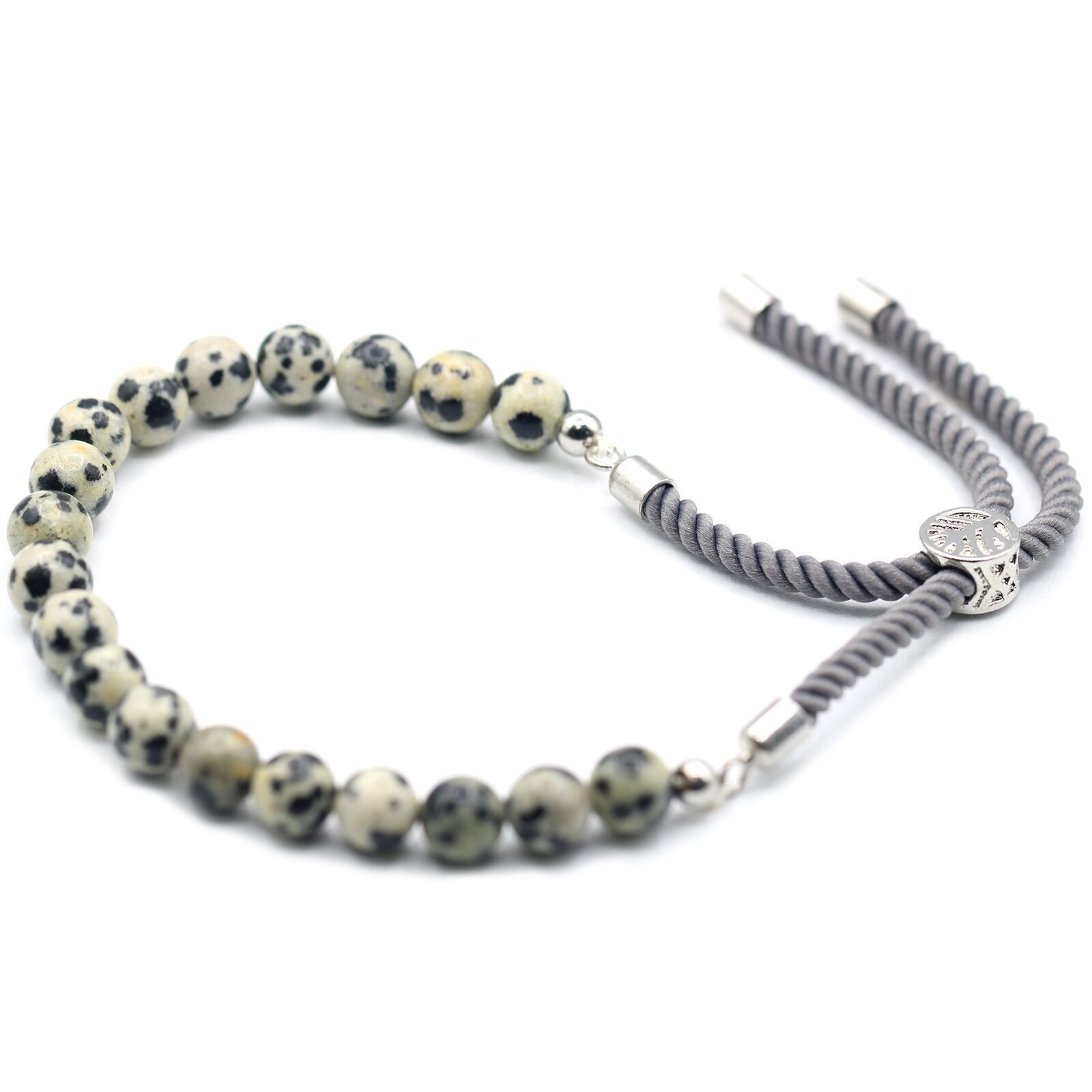 GemSB-08 - 925 Silver Plated Gemstone Charcoal String Bracelet - Dalmatian Jasper - Sold in 1x unit/s per outer
