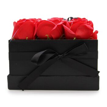GSFB-01 - Bouquet Cadeau Fleur de Savon - 9 Roses Rouges - Carré - Vendu en 1x unité/s par extérieur 2