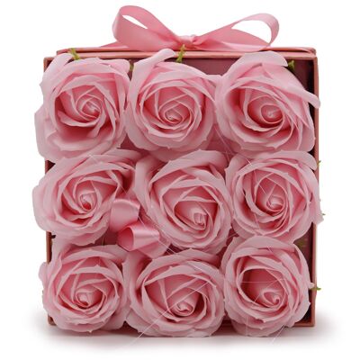 GSFB-04 - Bouquet regalo di fiori di sapone - 9 rose rosa - Quadrato - Venduto in 1x unità per esterno