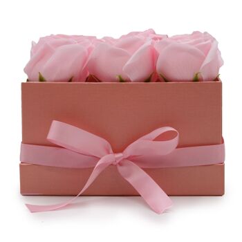 GSFB-04 - Bouquet Cadeau Fleur de Savon - 9 Roses Roses - Carré - Vendu en 1x unité/s par extérieur 2