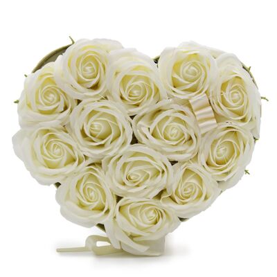 GSFB-08 - Bouquet regalo di fiori di sapone - 13 rose color crema - Cuore - Venduto in 1x unità per esterno
