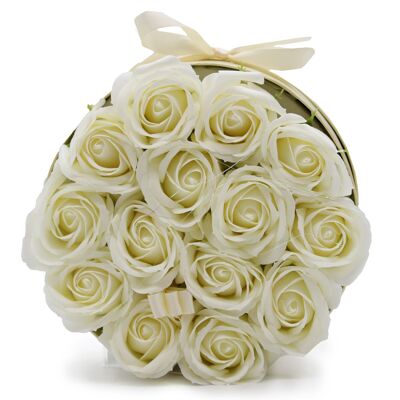 GSFB-09 - Bouquet regalo di fiori di sapone - 14 rose color crema - Rotondo - Venduto in 1x unità per esterno