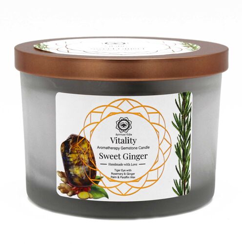 GTCand-02 - Sweet Ginger and Tiger Eye Gemstone Candle - Vitality - Sold in 1x unit/s per outer