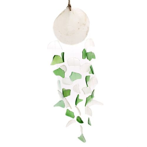 GWC-06 - Recycled Glass & Copis Wind Chime - Green & White - Sold in 1x unit/s per outer