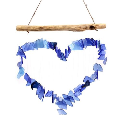 GWC-08 - Recycled Glass Wind Chime - Blue Heart - Sold in 1x unit/s per outer