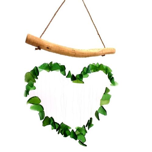 GWC-09 - Recycled Glass Wind Chime - Green Heart - Sold in 1x unit/s per outer