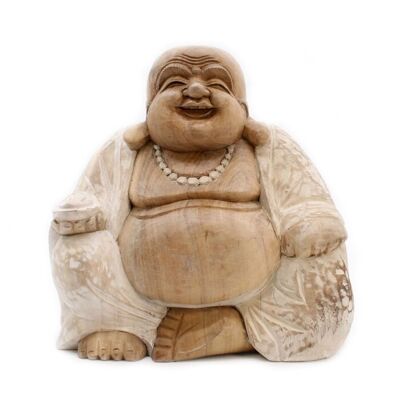 HCBS-13 - Handgeschnitzte Buddha-Statue - 30 cm Happy - Weiß getüncht - Verkauft in 1x Einheit/en pro Außenverpackung