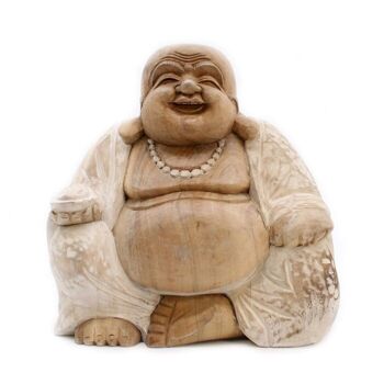 HCBS-13 - Statue de Bouddha sculptée à la main - 30 cm Happy - Blanchiment à la chaux - Vendu en 1x unité/s par extérieur