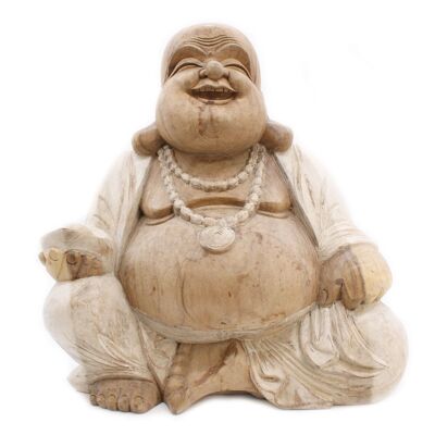HCBS-15 - Hand Carved Buddha Statue - 50cm Happy - Whitewash - Sold in 1x unit/s per outer