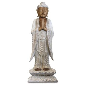 HCBS-24 - Statue de Bouddha - 100 cm Bienvenue - Blanchi à la chaux - Vendu en 1x unité/s par extérieur 1