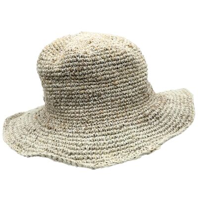 HempH-01 - Sombrero de festival bohemio de cáñamo y algodón tejido a mano - Natural - Se vende en 3 unidades por exterior