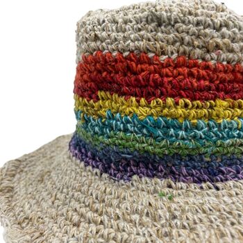 HempH-02 - Chapeau de festival Boho en chanvre et coton tricoté à la main - Arc-en-ciel - Vendu en 3x unité/s par extérieur 3