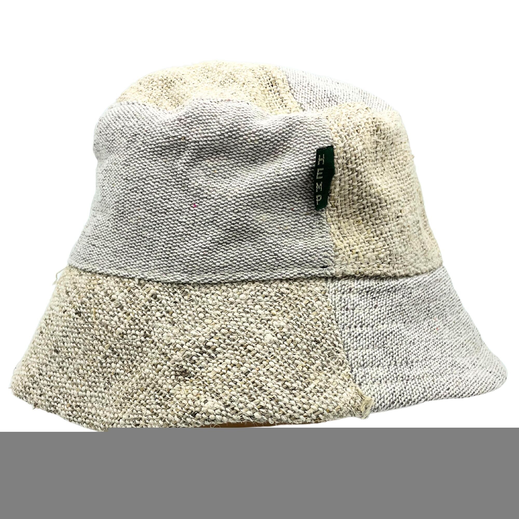HempH-03 - Geflickter Boho-Festivalhut aus Hanf und Baumwolle - Natur - Verkauft in 3 Stück pro Außenteil