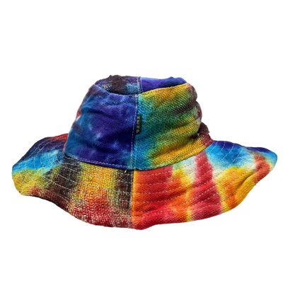 HempH-06 - Sombrero de festival boho de cáñamo y algodón con parches y alambre - Tie-Dye - Se vende en 3 unidades por exterior