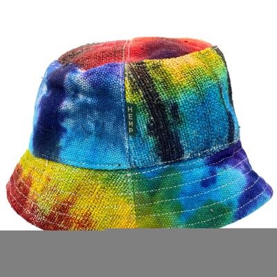 HempH-04 - Sombrero de festival bohemio de cáñamo y algodón con parches - Tie-Dye - Se vende en 3 unidades por exterior