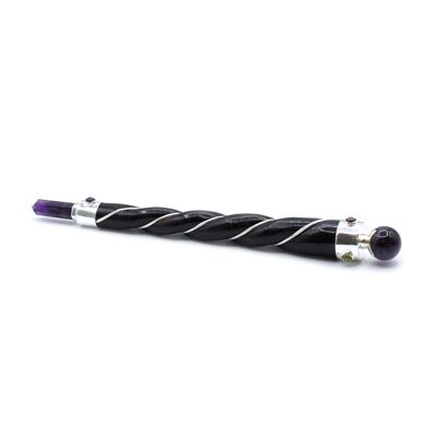 HWand-50 - Baguette de guérison torsadée - Sphère d'améthyste argentée - Vendu en 1x unité/s par extérieur