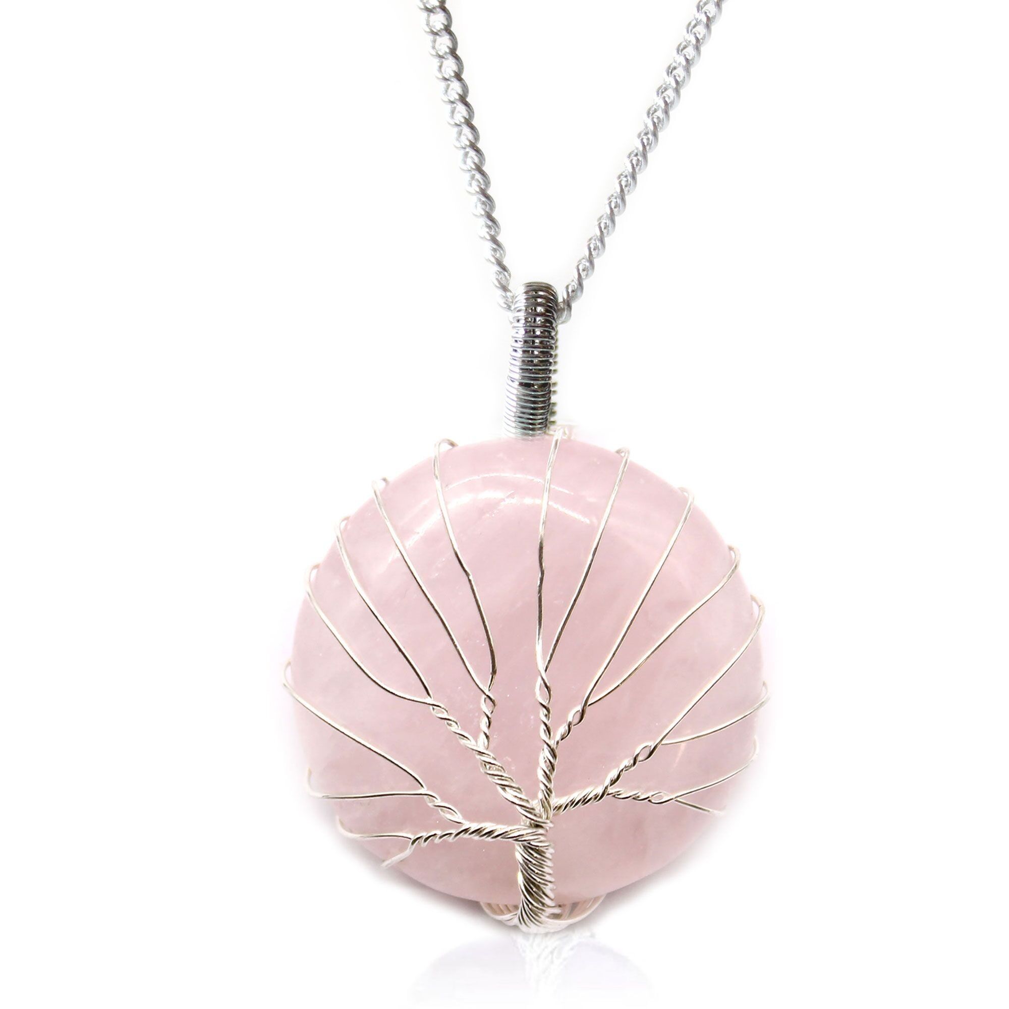 IGJ-01 - Collana con pietre preziose Albero della vita - Quarzo rosa - Venduto in 1x unità/s per esterno
