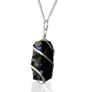 IGJ-14 - Collier de pierres précieuses enveloppées en cascade - Onyx noir brut - Vendu en 1x unité/s par extérieur