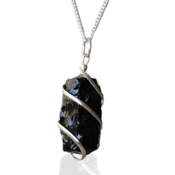IGJ-14 - Collier de pierres précieuses enveloppées en cascade - Onyx noir brut - Vendu en 1x unité/s par extérieur 1