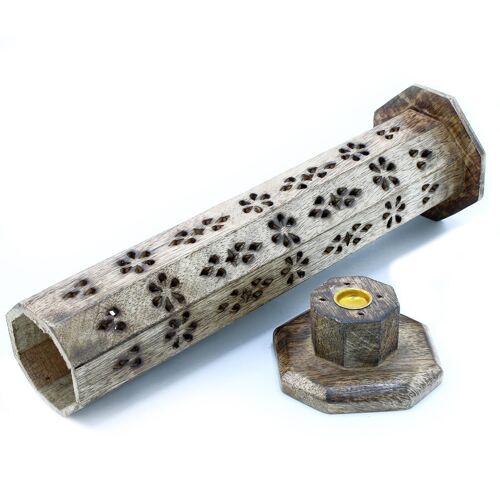 ISH-96M - Hexagonal Incense Tower Smoke Box - Mango Wood - Sold in 2x unit/s per outer